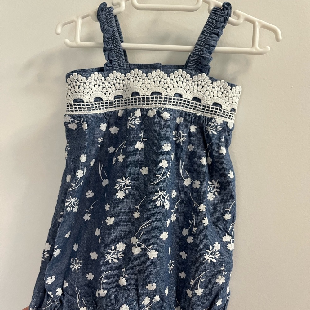 Lucky Brand Blue and White Floral Jumpsuit